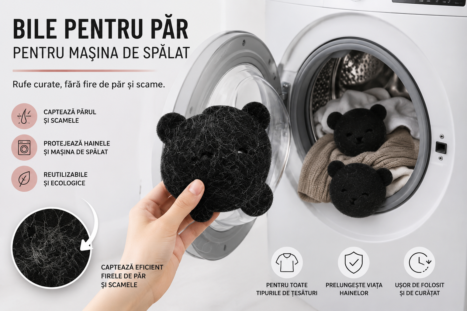 Bile reutilizabile pentru îndepărtarea părului din haine – Set 9 Bucăți
